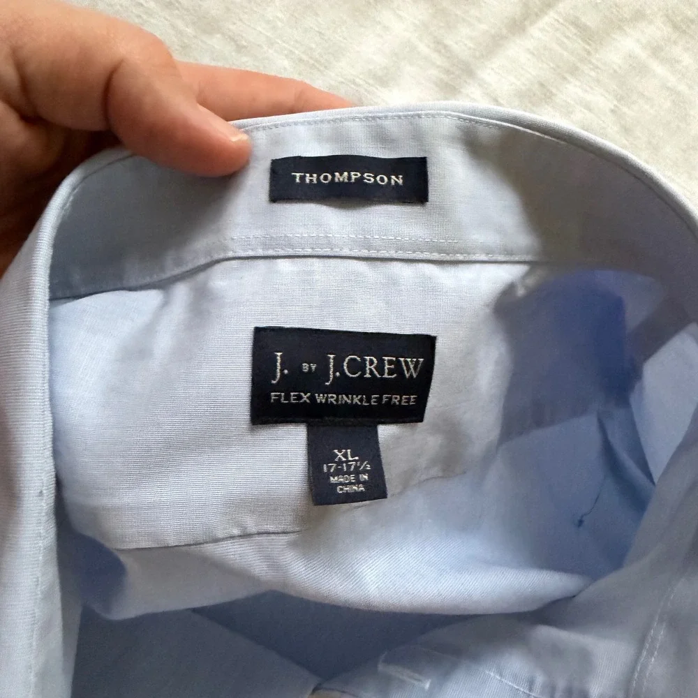 J. Crew Thompson Flex Wrinkle Free Dress Shirt XL 17-17.5 Blue Button Down